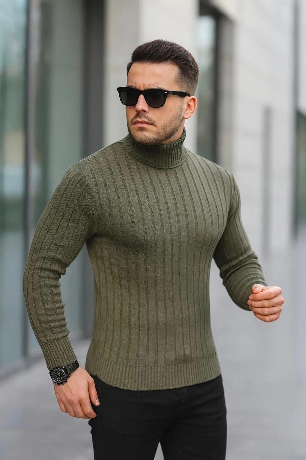 Férfi pulóver – khaki – khaki