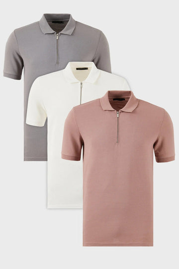 Férfi galléros póló – szürke – khaki szürke