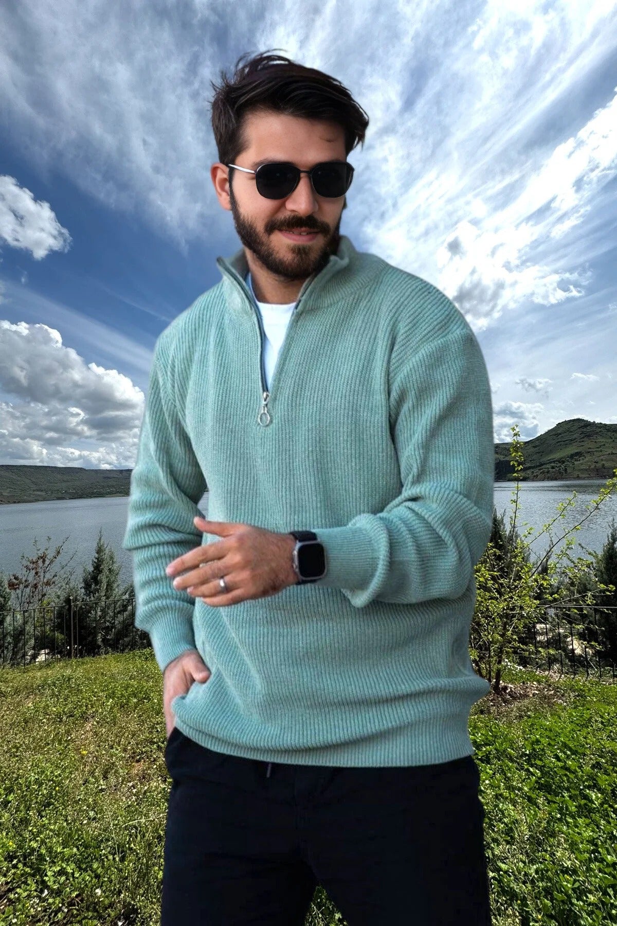 Férfi pulóver – zöld – világos zöld