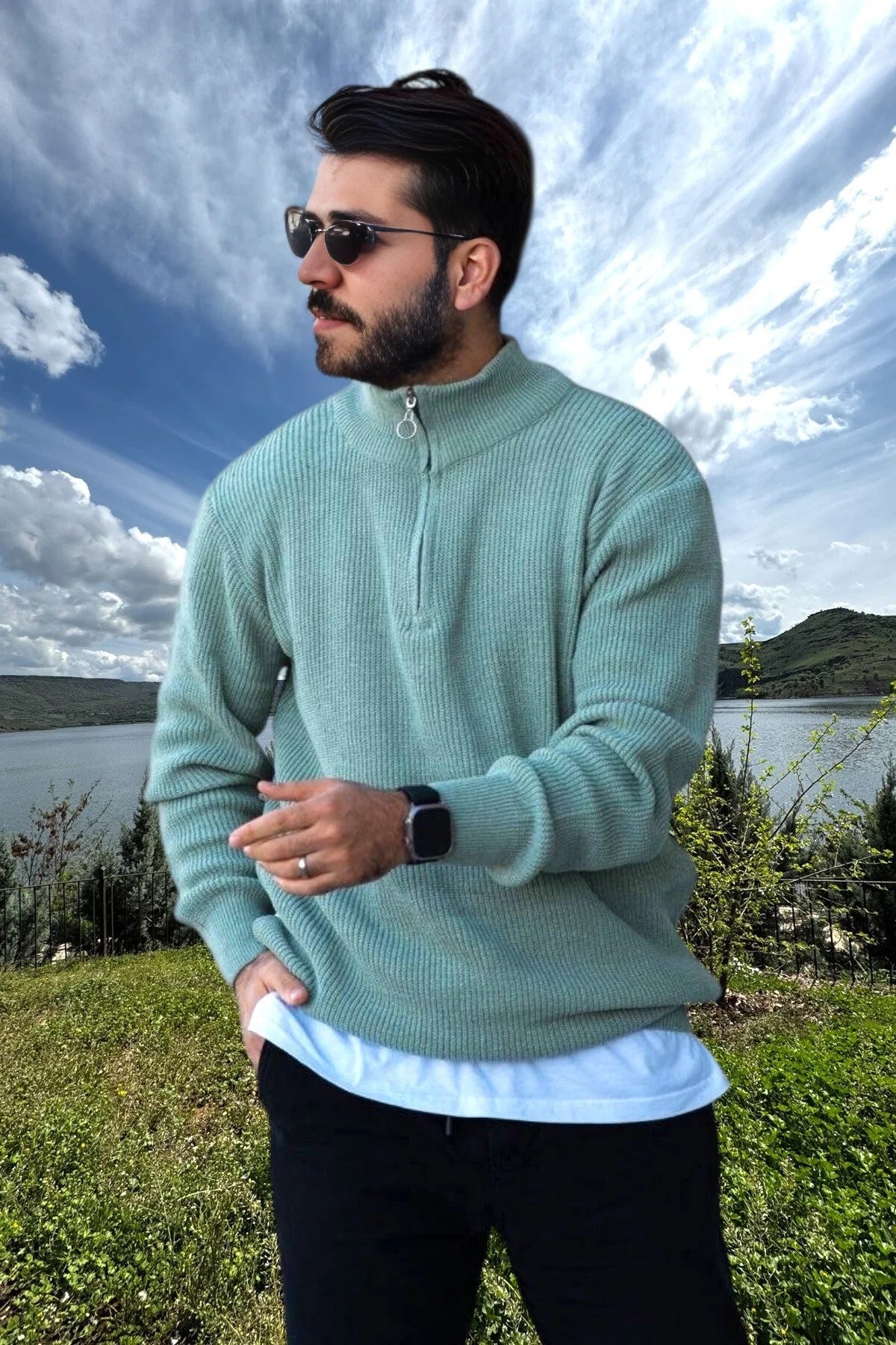 Férfi pulóver – zöld – világos zöld