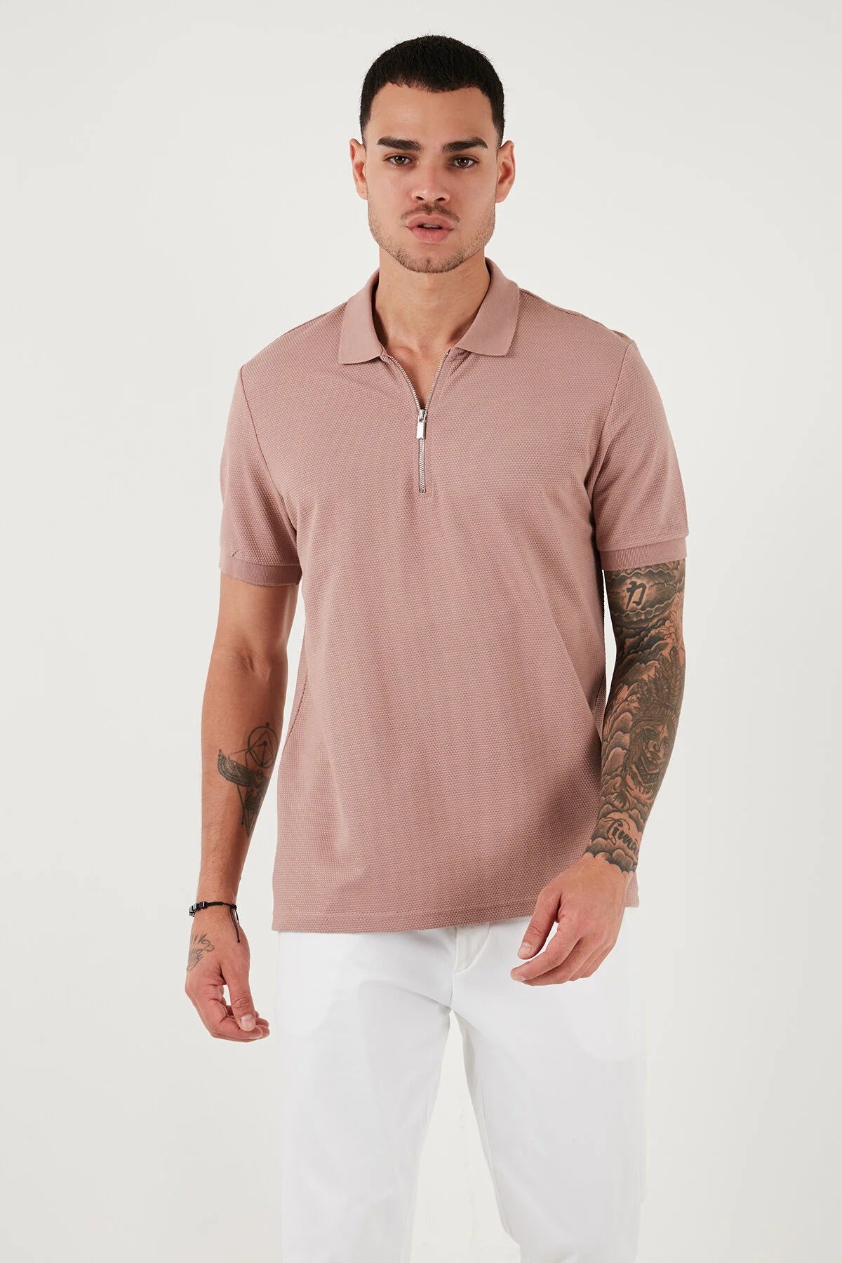 Férfi galléros póló – szürke – khaki szürke