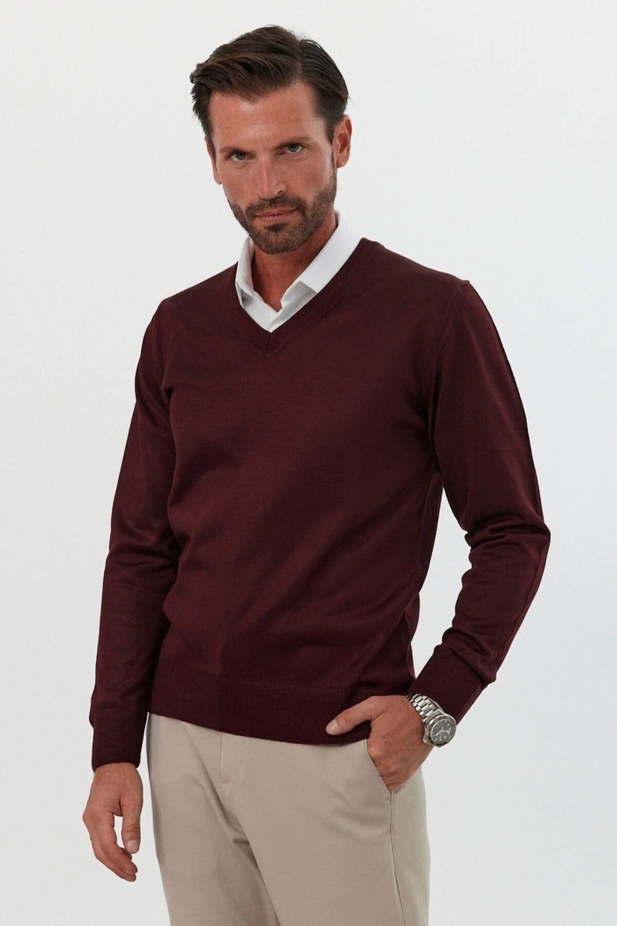 Férfi pulóver – bordó – bordó