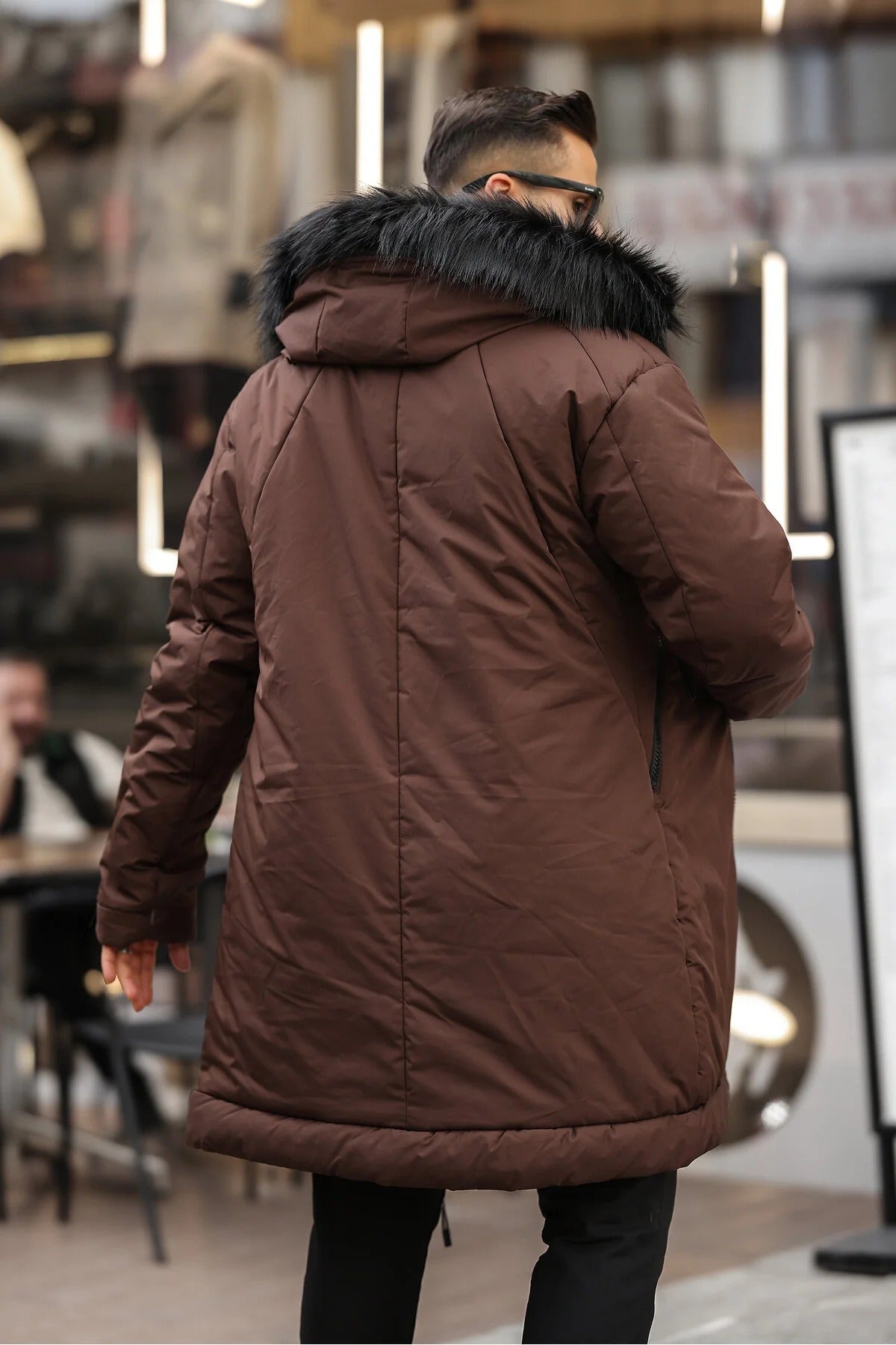 Férfi téli kabát – barna – barna